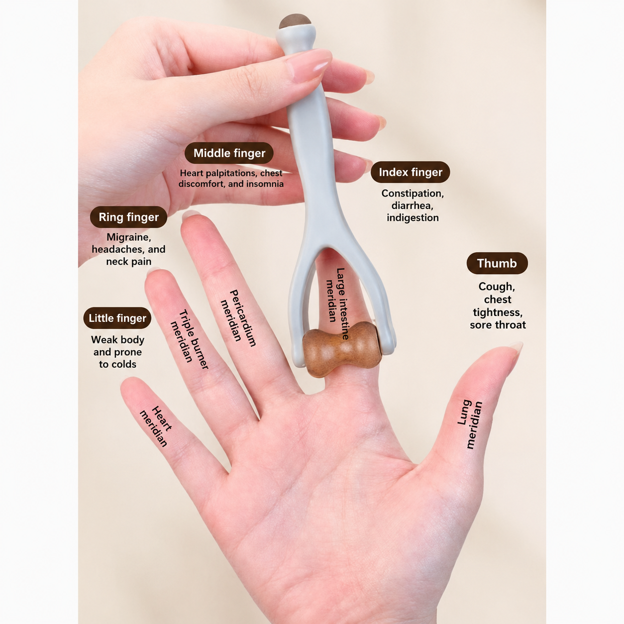 2-in-1 Jade Roller Finger Massager for Fatigue, Pain Relief, Arthritis for Seniors Men Women - Dual-Sided Therapy Tool Jade for Hands, Palm & Wrist