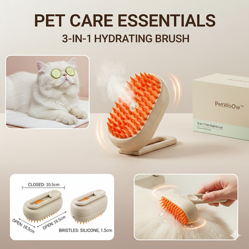 Cat Steam Brush for Shedding, 4 in 1 Rechargeable Steam Brush for Cats and Dogs, Anti-Static, Massage, Cleaning, Shedding & Combing All In One!