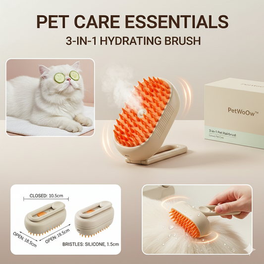 Cat Steam Brush for Shedding, 4 in 1 Rechargeable Steam Brush for Cats and Dogs, Anti-Static, Massage, Cleaning, Shedding & Combing All In One!
