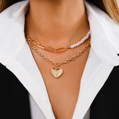 Goth Baroque Pearl Coin Portrait Pendant Necklace for Women Vintage Aesthetic Jewelry