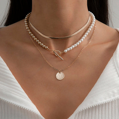 Goth Baroque Pearl Coin Portrait Pendant Necklace for Women Vintage Aesthetic Jewelry