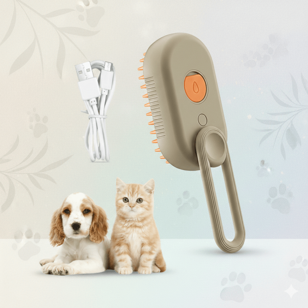 Cat Steam Brush for Shedding, 4 in 1 Rechargeable Steam Brush for Cats and Dogs, Anti-Static, Massage, Cleaning, Shedding & Combing All In One!