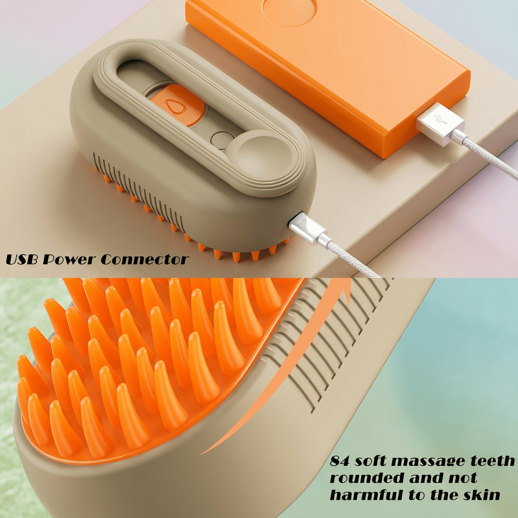 Cat Steam Brush for Shedding, 4 in 1 Rechargeable Steam Brush for Cats and Dogs, Anti-Static, Massage, Cleaning, Shedding & Combing All In One!