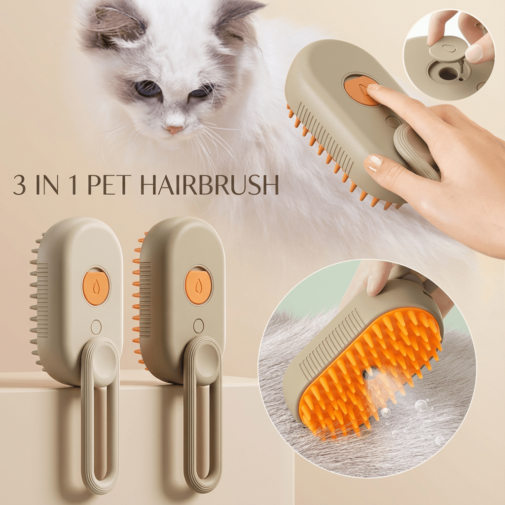 Cat Steam Brush for Shedding, 4 in 1 Rechargeable Steam Brush for Cats and Dogs, Anti-Static, Massage, Cleaning, Shedding & Combing All In One!